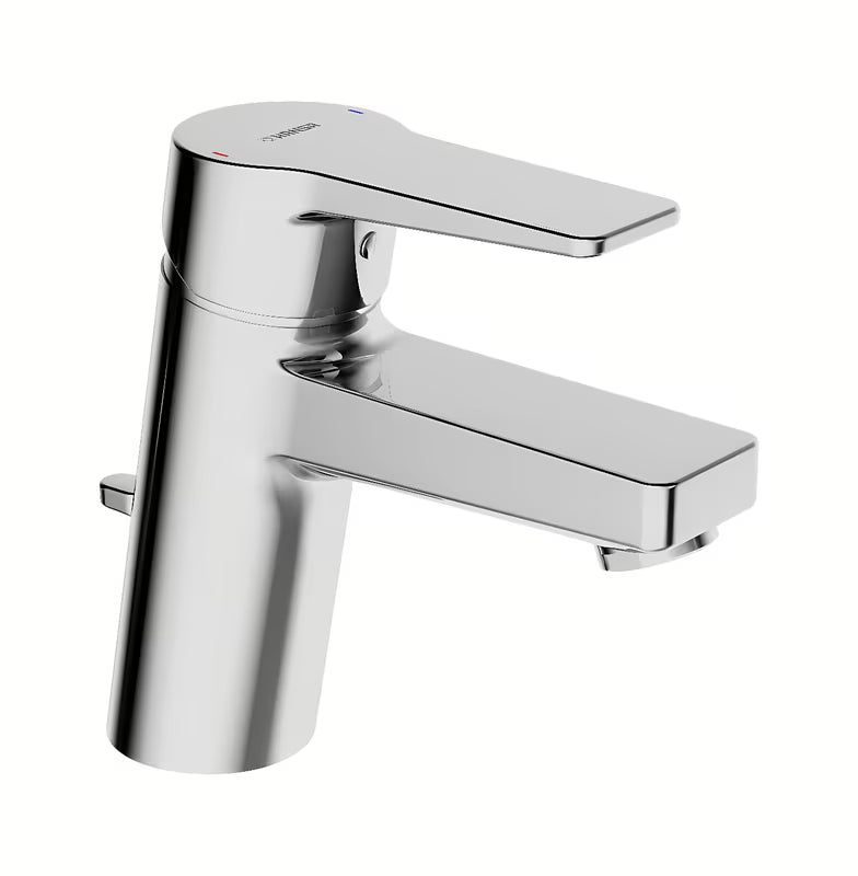 Kromirana jednoručna baterija miješalica za umivaonik Hansa Twist s metalnim ispustom i upravljanjem polugicom.