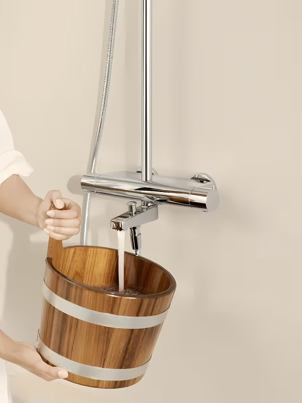 Hansa Viva tuš sustav s termostatskom miješalicom u krom izvedbi s nadglavnim i ručnim tušem