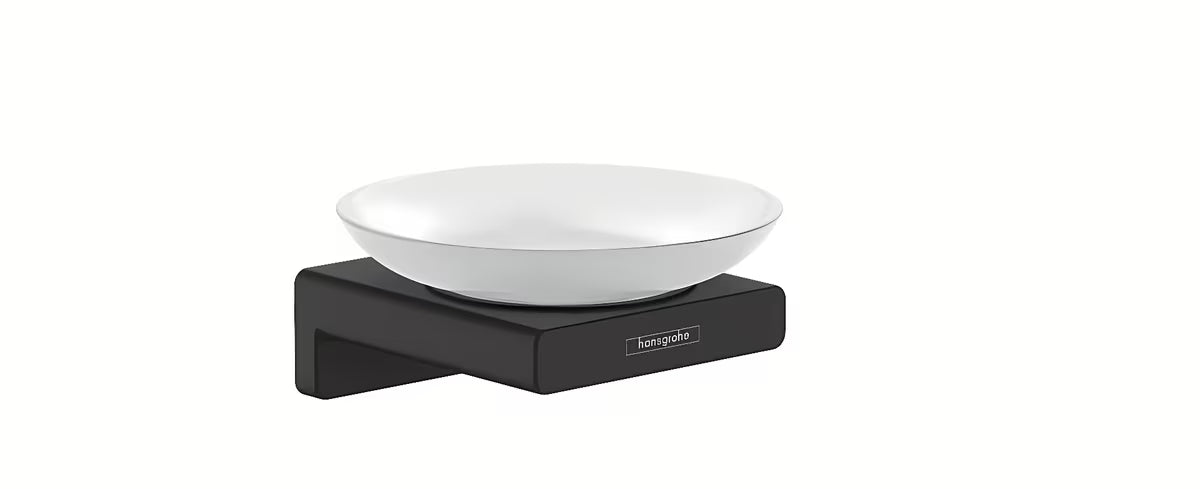 Staklena posuda za sapun Hansgrohe addstoris sa zidnim držačem u mat crnoj boji