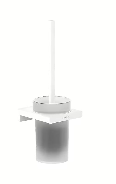 Zidna ČETKA za Wc hansgrohe addstoris u mat bijeloj boji s držačem od metala i sa staklenom posudom.