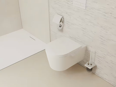 Zidna ČETKA za Wc hansgrohe addstoris u mat bijeloj boji s držačem od metala i sa staklenom posudom.