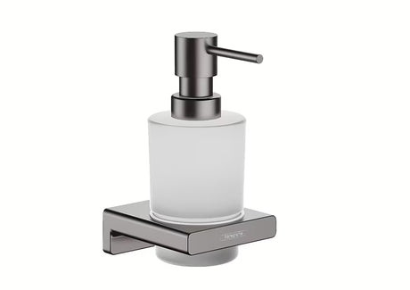 Zidni dozator tekućeg sapuna hansgrohe addstoris u brušenom crnom kromu sa staklenom posudicom