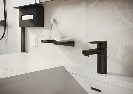 Staklena posuda za sapun Hansgrohe addstoris sa zidnim držačem u mat crnoj boji