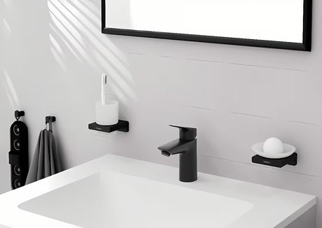 Staklena posuda za sapun Hansgrohe addstoris sa zidnim držačem u mat crnoj boji