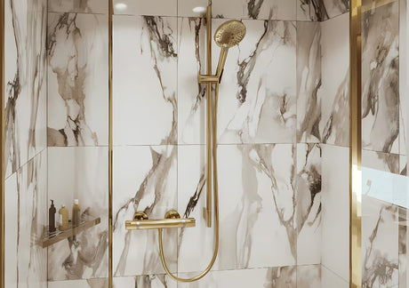 Kutna tuš polica Hansgrohe addstoris u sjajnoj zlatnoj izvedbi pro za zidnu montažu