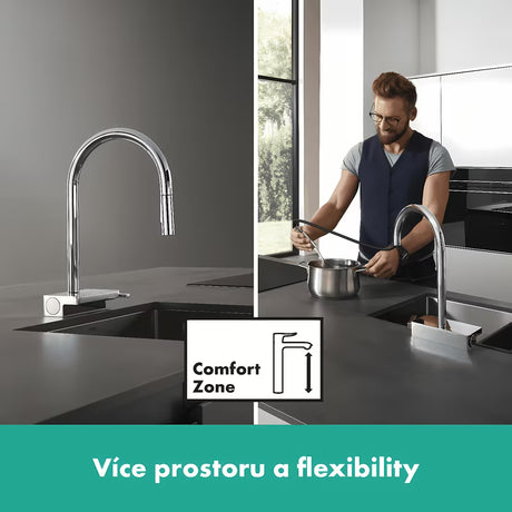 Kromirana miješalica za sudoper Hansgrohe Aquno s izvlačivim tušem s prebacivanjem mlaza Select