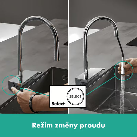Kromirana miješalica za sudoper Hansgrohe Aquno s izvlačivim tušem s prebacivanjem mlaza Select