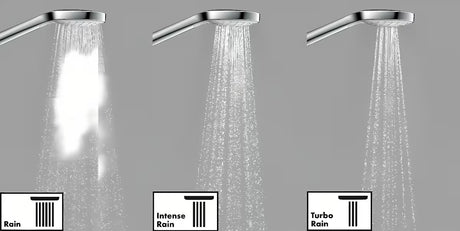 Ručni tuš Hansgrohe Croma Select E Vario u bijelo-krom izvedbi s tipkom Select i promjerom 110 mm.
