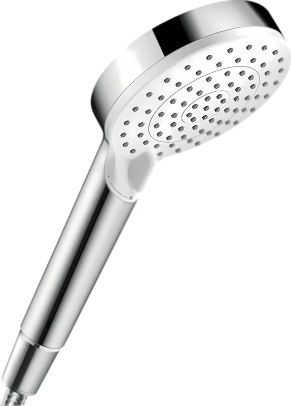 Ručni tuš Hansgrohe Crometta Vario Green u izvedbi bijela/krom s dva mlaza i promjerom 100 mm.