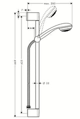 Hansgrohe Crometta 85 tuš set u krom izvedbi s ručnim tušem, šipkom, crijevom i klizačem.