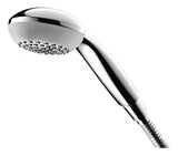 Ručni tuš Hansgrohe Crometta 85 Mono u kromu s okruglom glavom i svijetlosivim diskom mlaznica.