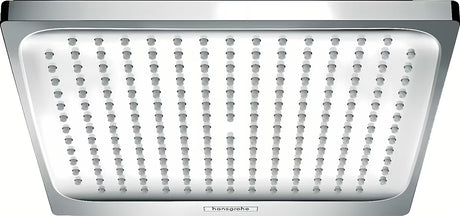 Nadglavni tuš Hansgrohe Crometta E 240 u krom izvedbi s mlazom Rain i četvrtastom glavom 240 × 240 mm.
