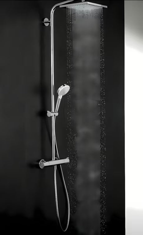 Hansgrohe Crometta E tuš sustav s termostatskom miješalicom u krom izvedbi s nadglavnim i ručnim tušem