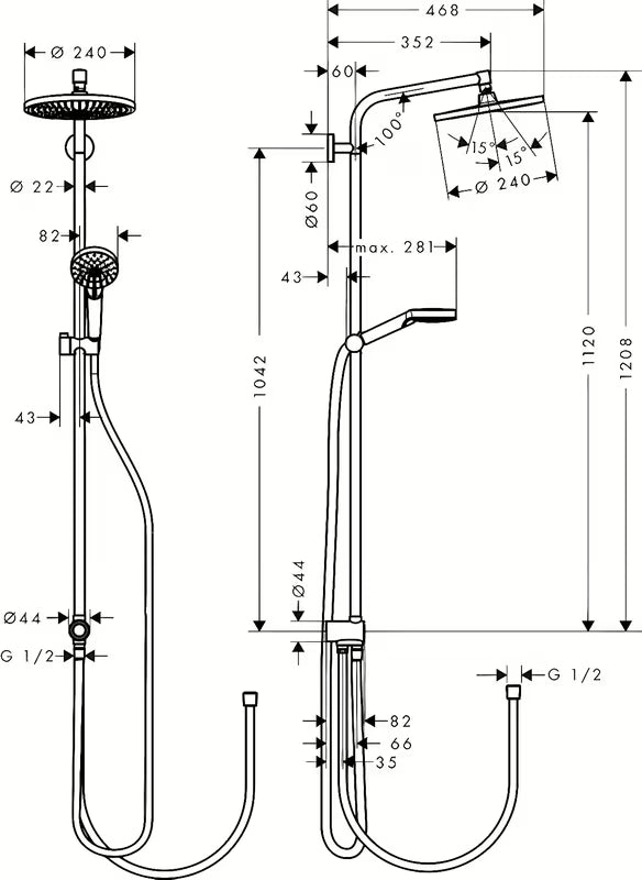 Hansgrohe Crometta S tuš sustav u krom izvedbi s nadglavnim tušem i ručnim tušem