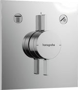 Podžbukna miješalica za tuš Hansgrohe duoturn E u krom izvedbi pro za upravljanje dvama izljevnim mjestima.