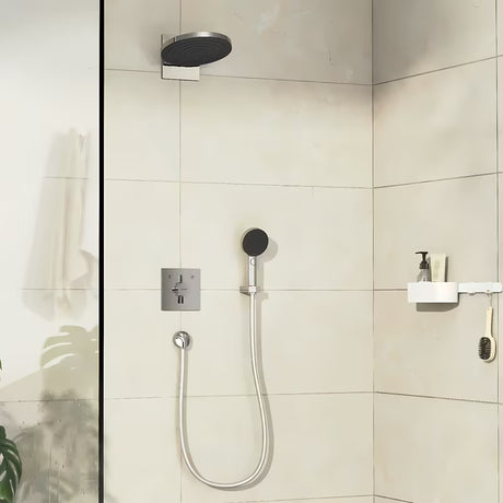 Podžbukna miješalica za tuš Hansgrohe duoturn E u krom izvedbi pro za upravljanje dvama izljevnim mjestima.