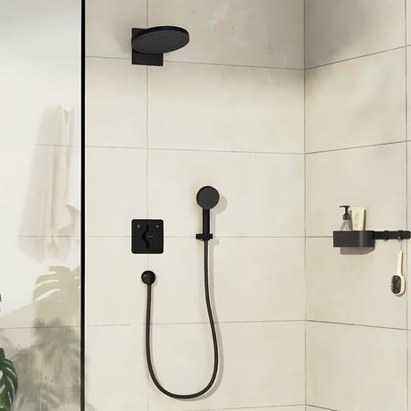 Podžbukna miješalica za tuš hansgrohe duoturn Q u mat crnoj izvedbi pro za upravljanje dvama potrošačima.
