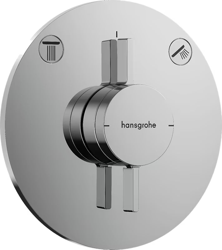 Podžbukna miješalica za tuš hansgrohe duoturn S u krom izvedbi pro za upravljanje dvama izljevnim mjestima.