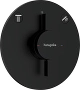 Podžbukna miješalica za tuš Hansgrohe duoturn S u mat crnoj boji pro za upravljanje dvama izljevnim mjestima.