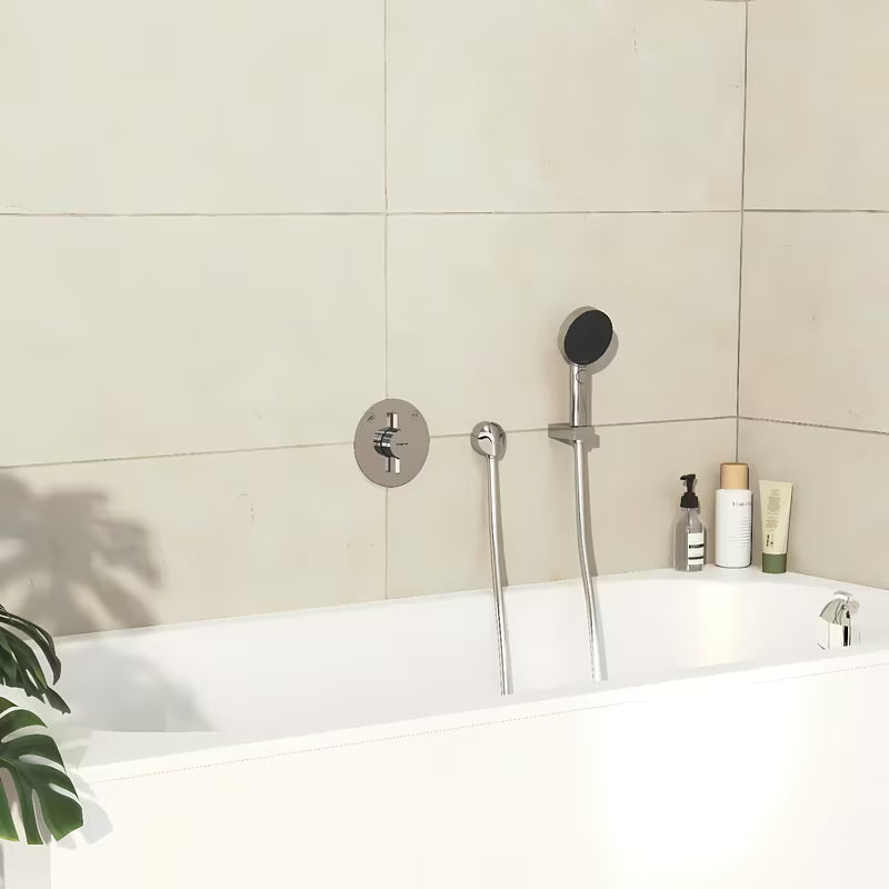 Podžbukna miješalica za tuš hansgrohe duoturn S u krom izvedbi pro za upravljanje dvama izljevnim mjestima.