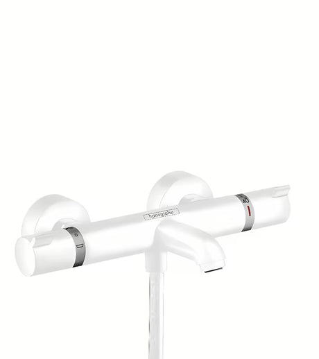 Termostatska zidna miješalica za kadu hansgrohe Ecostat u mat bijeloj boji s izljevom za kadu