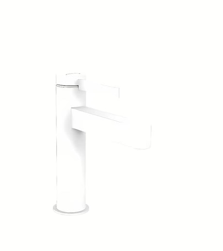 Slavina za umivaonik jednoručna baterija Hansgrohe Finoris 110 u mat bijeloj boji s odvodom i poteznom šipkom