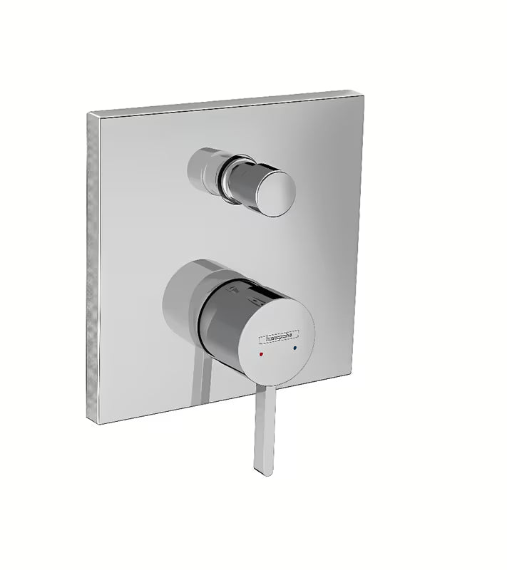 Podžbukna jednoručna baterija tuš i miješalica za kadu hansgrohe Finoris u krom izvedbi s četvrtastom rozetom.