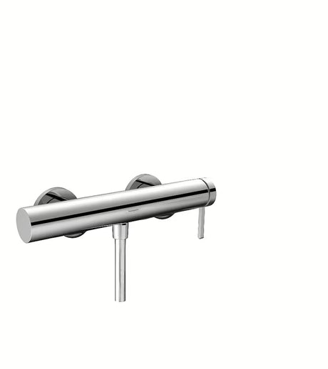 Zidna jednoručna baterija miješalica za tuš hansgrohe Finoris u krom izvedbi s vitkim cilindričnim dizajnom.