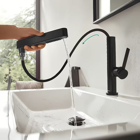Hansgrohe Finoris miješalica za umivaonik u crnoj mat izvedbi s izvlačivim tušem