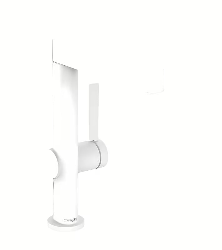 Slavina za umivaonik jednoručna baterija Hansgrohe Finoris u mat bijeloj boji sa zakretnim izljevom i odvodom PushOpen