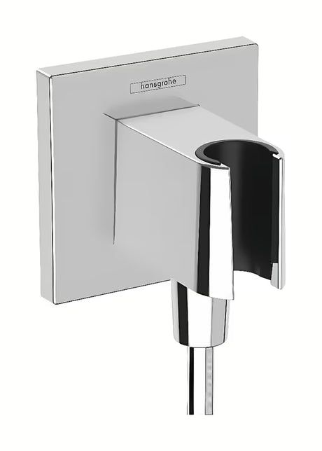 Hansgrohe fixfit E podžbukni priključak vode s držačem ručni tuševi u kromu i kvadratnom dizajnu.