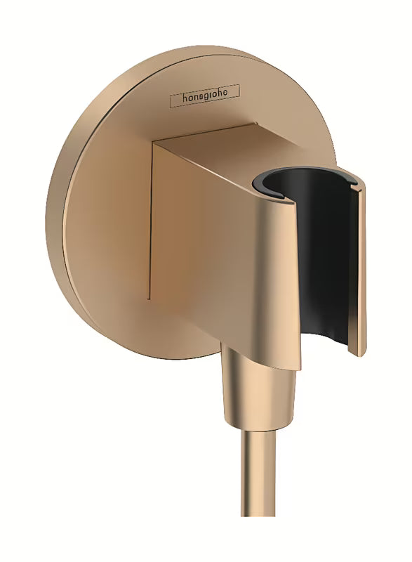 Hansgrohe fixfit S podžbukni priključak s držačem tuša u brušenoj bronci, okrugli dizajn.