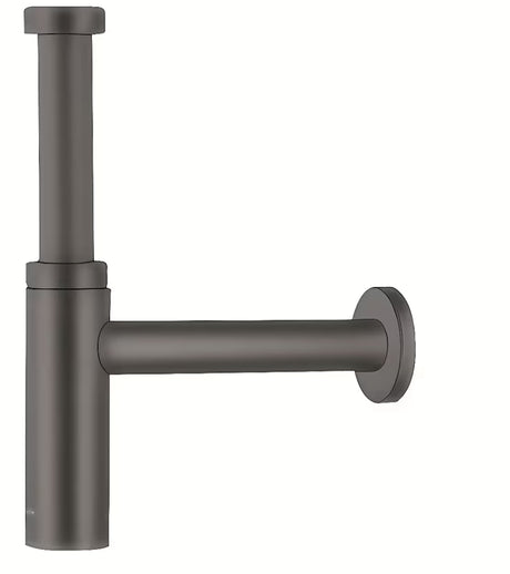 Sifon za Umivaonik hansgrohe Flowstar S u četkanom crnom kromu s pravokutnim dizajnom.