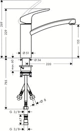 Hansgrohe Focus M41 niskotlačna jednoručna baterija miješalica za sudoper sa zakretnim izljevom u krom izvedbi.
