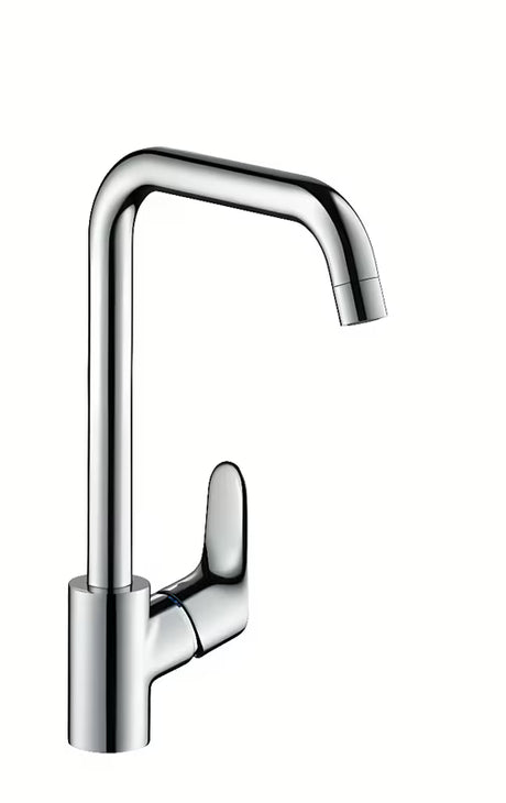 Kromirana niskotlačna miješalica za sudoper Hansgrohe Focus M41 sa zakretnim izljevom pro otvoreni bojler.