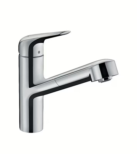 Kromirana miješalica za sudoper Hansgrohe Focus M42 s izvlačnim izljevom i ručicom za upravljanje