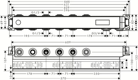 Podžbukno osnovno tijelo hansgrohe rainselect pro termostata za tuš s četiri funkcije