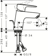Kromirana jednoručna baterija stojeća miješalica za umivaonik Hansgrohe HG248 s odvodom zaobljenog dizajna