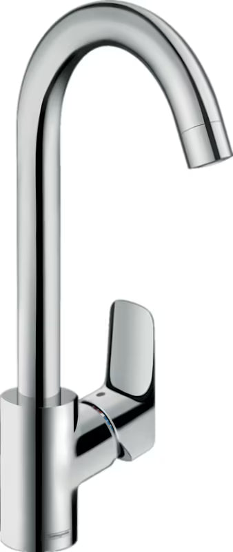 Kromirana jednoručna baterija miješalica za sudoper Hansgrohe Logis M31 s okretnim izljevom i ComfortZone 260.