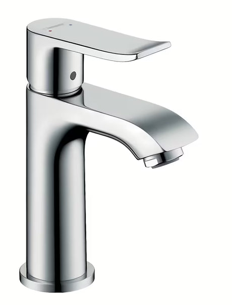 Kromirana jednoručna baterija miješalica za umivaonik Hansgrohe Metris bez odvoda s tehnologijom EcoSmart i QuickClean.