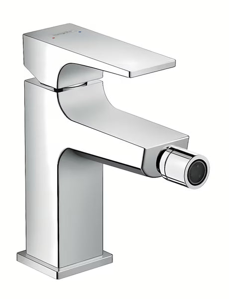 Kromirana jednoručna baterija miješalica za bide Hansgrohe Metropol s push-open odvodnim setom i AirPower perlatorom.