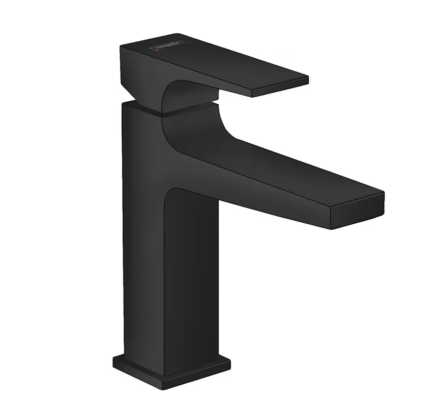 Mat crna jednoručna baterija miješalica za umivaonik Hansgrohe Metropol 110 s push-open odvodom