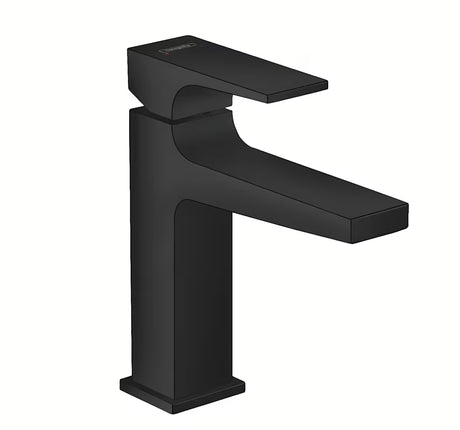 Mat crna jednoručna baterija miješalica za umivaonik Hansgrohe Metropol 110 s push-open odvodom