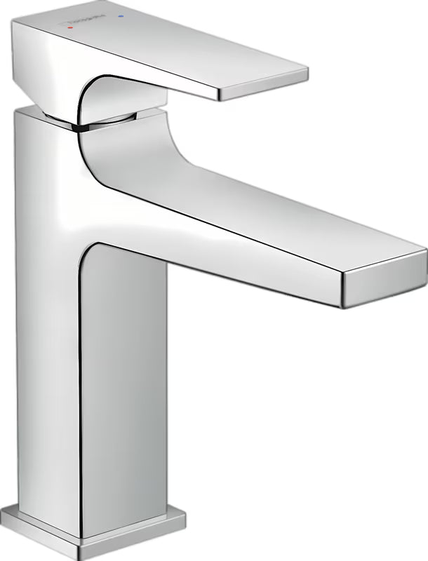 Kromirana jednoručna baterija miješalica za umivaonik Hansgrohe Metropol s odvodom i četvrtastim dizajnom