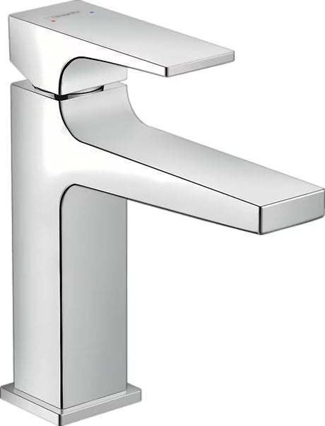 Kromirana jednoručna baterija miješalica za umivaonik Hansgrohe Metropol s odvodom i četvrtastim dizajnom