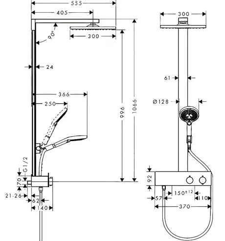 Hansgrohe Raindance E tuš sustav s termostatom u kromu s nadglavnim tušem 300 × 300 mm i ručnim tušem