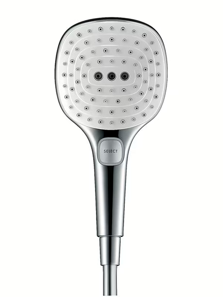 Ručna ručni tuš Hansgrohe Raindance Select E u izvedbi bijela/krom s tipkom Select