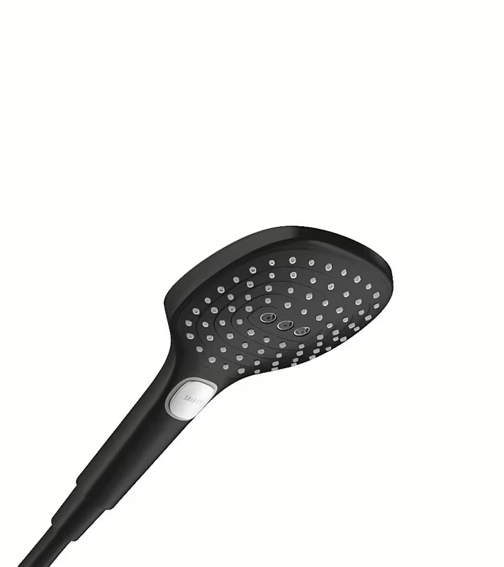Ručna ručni tuš hansgrohe Raindance Select E 120 u mat crnoj izvedbi s 3 vrste mlaza.