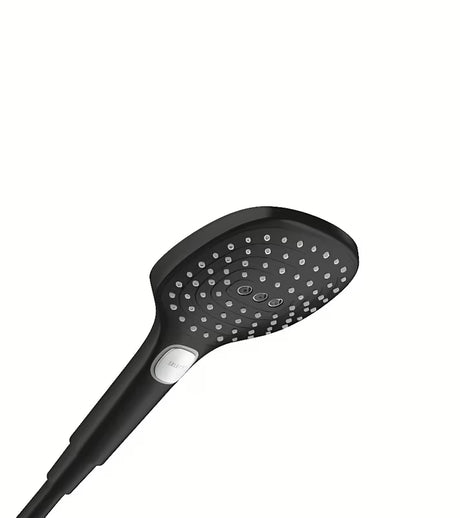 Ručna ručni tuš hansgrohe Raindance Select E 120 u mat crnoj izvedbi s 3 vrste mlaza.