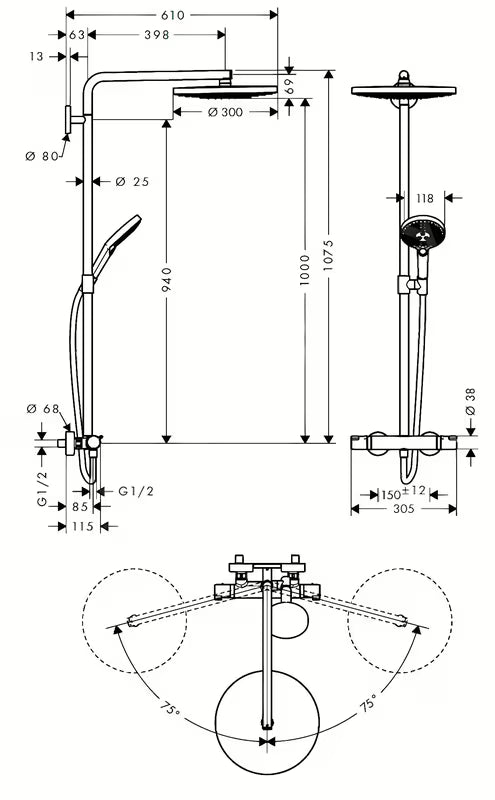 Hansgrohe Raindance Select S tuš sustav s termostatskom miješalicom u krom izvedbi
